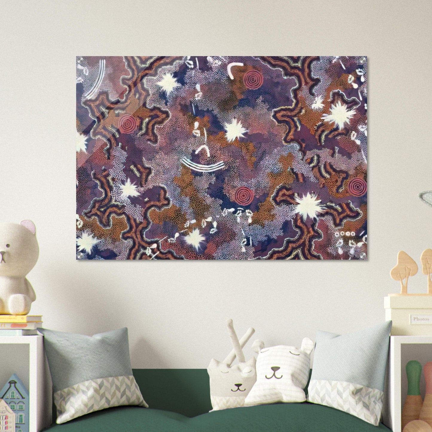Ngarlu - 1994 - Clifford Possum Tjapaltjarri Acrylic Print - 70x100 cm / 28x40″ inches | Clifford Possum Tjapaltjarri Wall Art | Clifford Possum Tjapaltjarri Prints