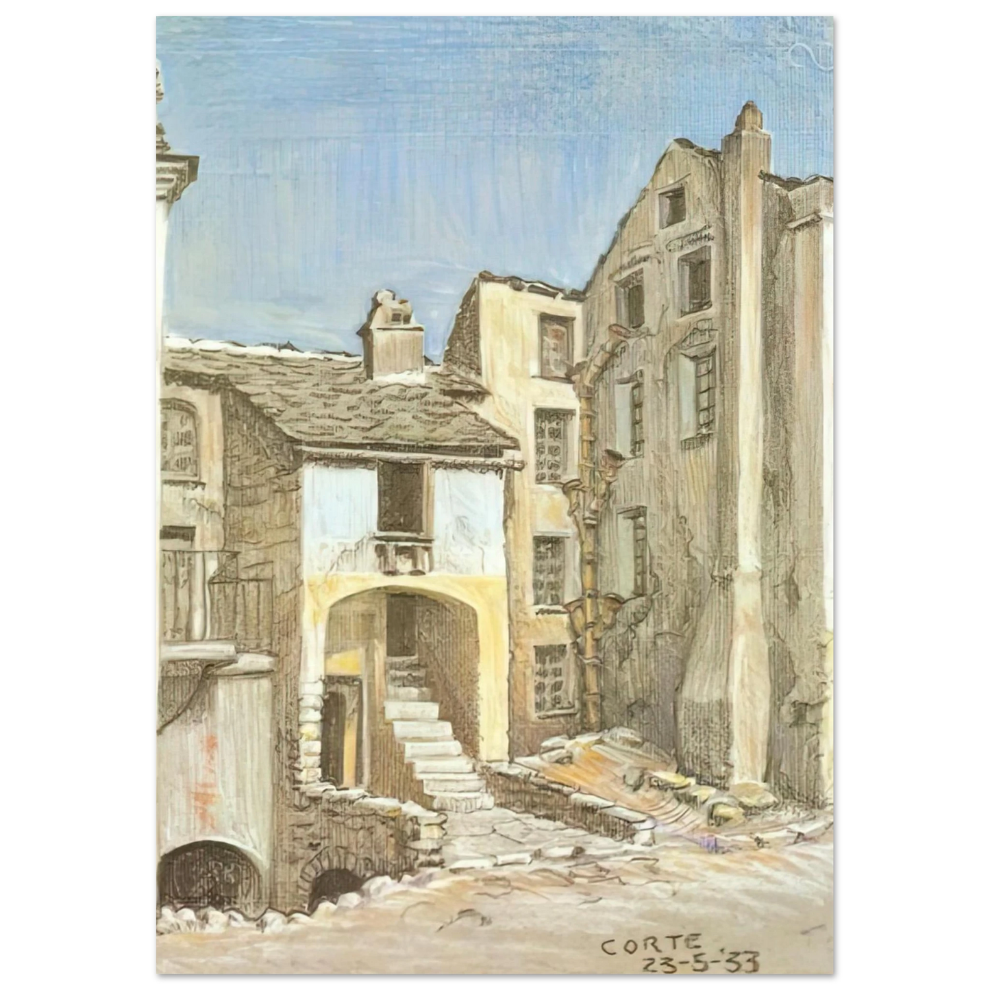 MC Escher - CORTE CORSICA Wall Art - 30x40 cm / 12x16 inches - Premium Wooden Framed Poster With Fine Art Paper-canvas - Black frame