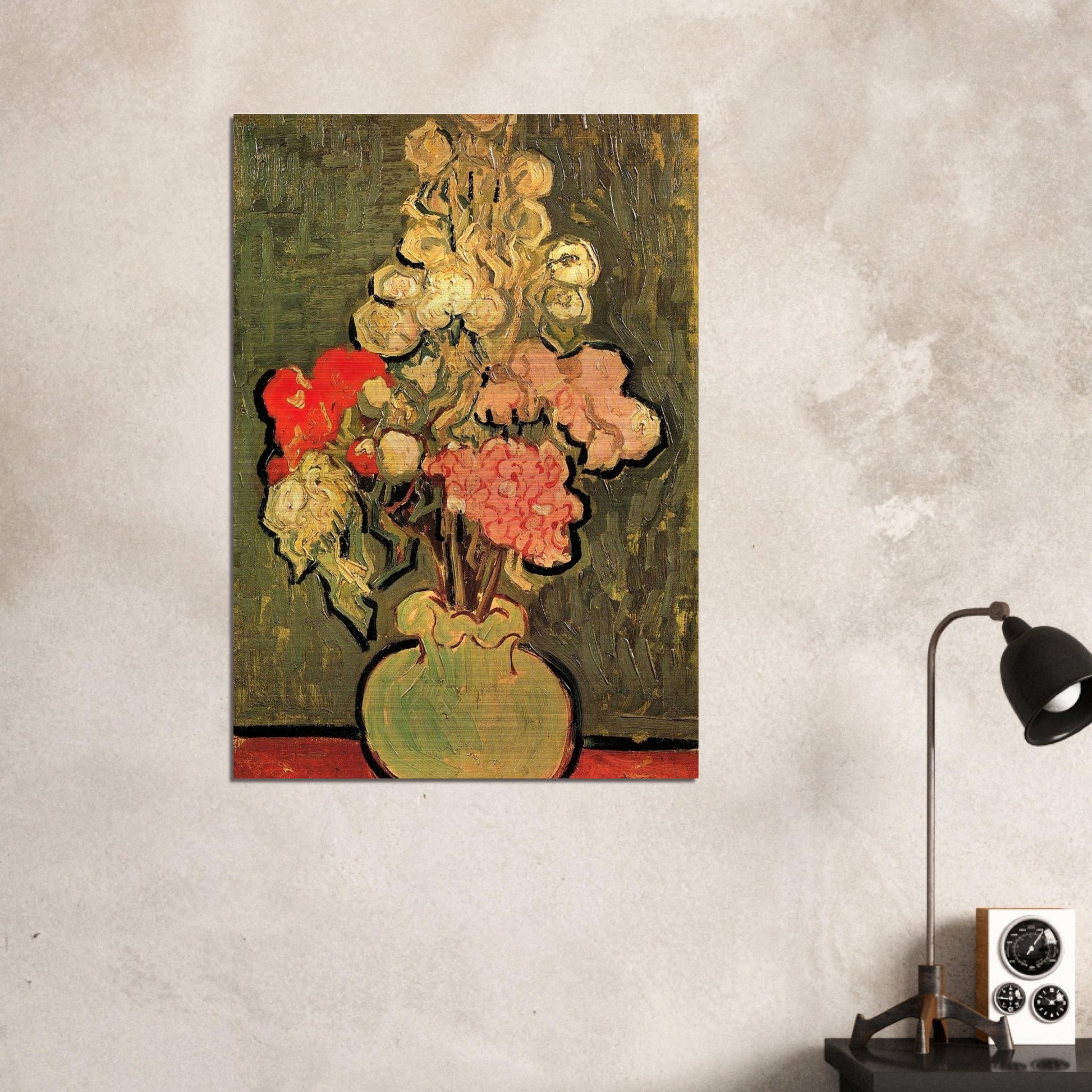 Still Life Vase with Rose-Mallows - Vincent van Gogh Brushed Aluminum Print - 70x100 cm / 28x40 inches | Vincent van Gogh Aluminum Print | Vincent van Gogh Prints