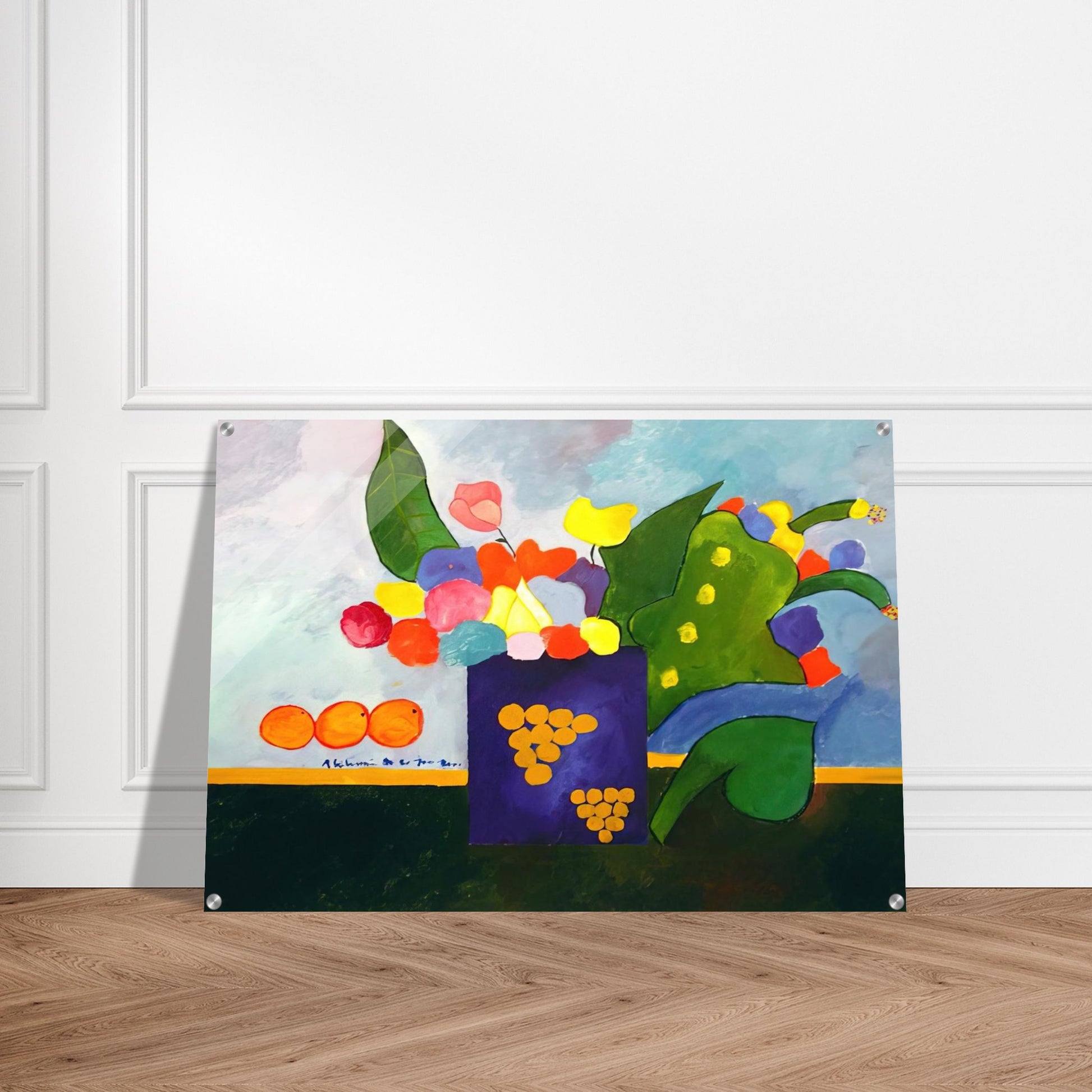 Vase With Flowers and Fruit - 2001 - Aldemir Martins Acrylic Print - 70x100 cm / 28x40″ inches