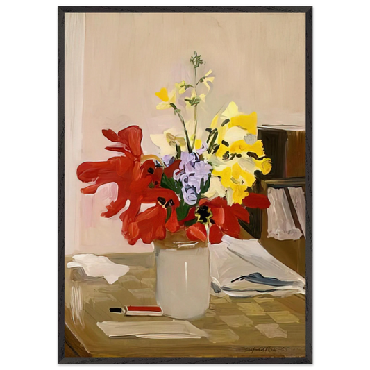 ANEMONE AND DAFFODIL 1965 - Fairfield Porter 70x100 cm / 28x40 inches Framed Art Print – Black Wooden Frame