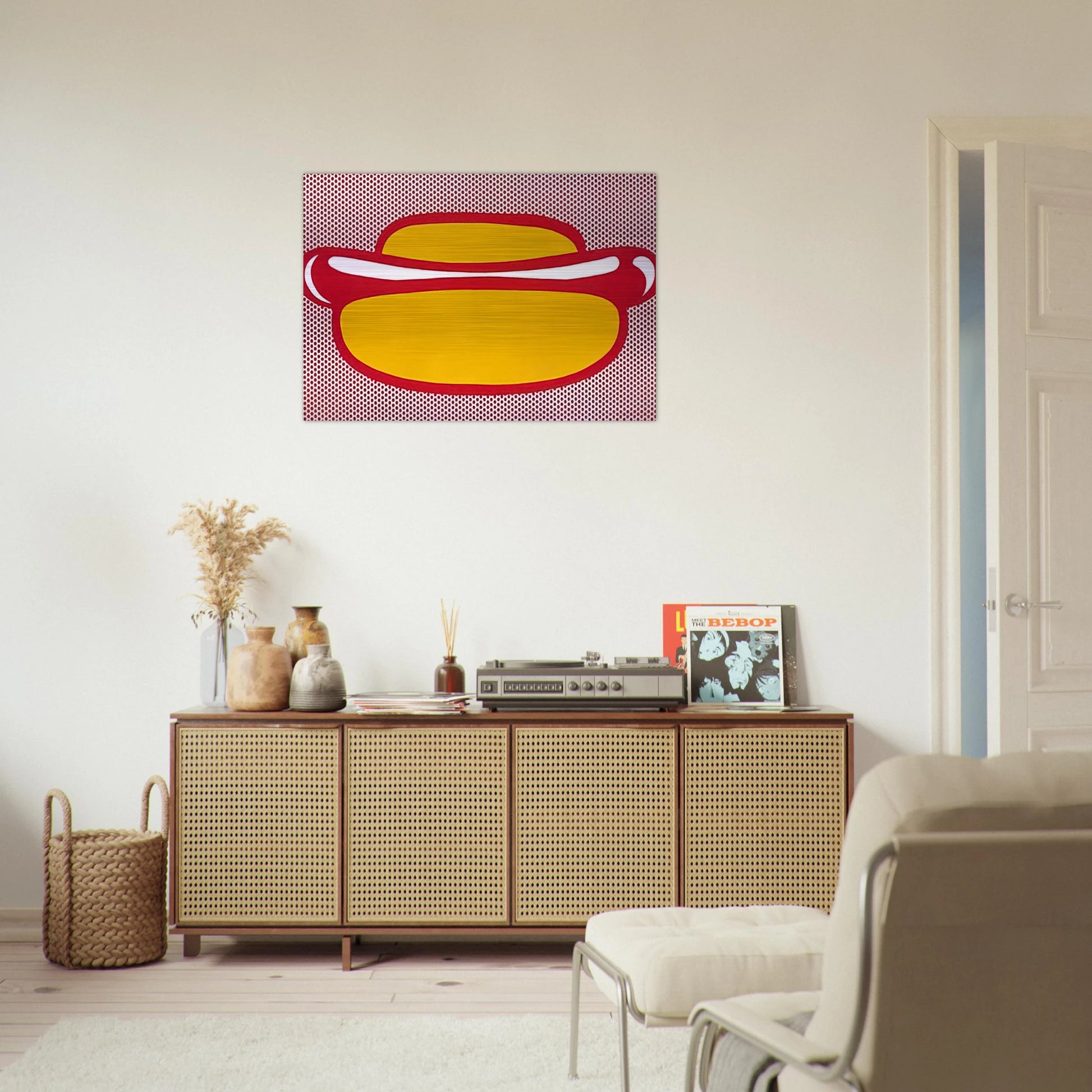 HOT DOG 1964 - Roy Lichtenstein Brushed Aluminum Print - 70x100 cm / 28x40 inches | Roy Lichtenstein Aluminum Print | Roy Lichtenstein Prints