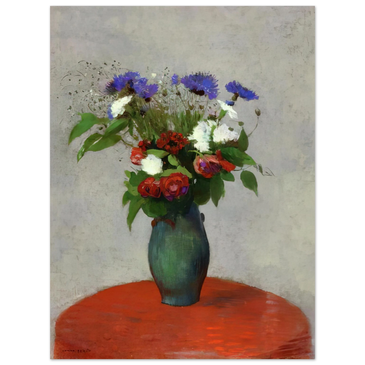 Odilon Redon - VASE OF FLOWERS ON A RED TABLECLOTH  75x100 cm / 30x40inches Fine Art Poster