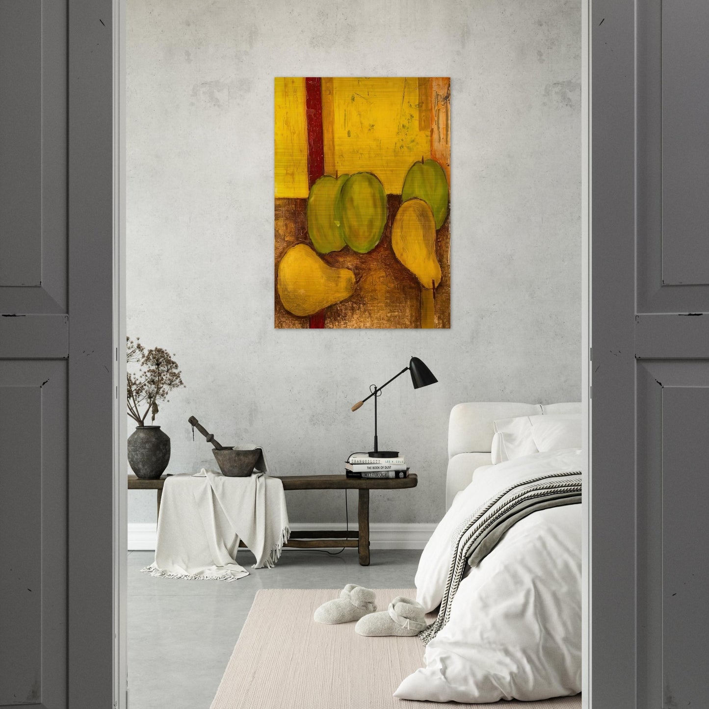 Still life with green apples and pears - 1948 - Forrest Bess Brushed Aluminum Print - 70x100 cm / 28x40 inches | Forrest Bess Aluminum Print | Forrest Bess Prints