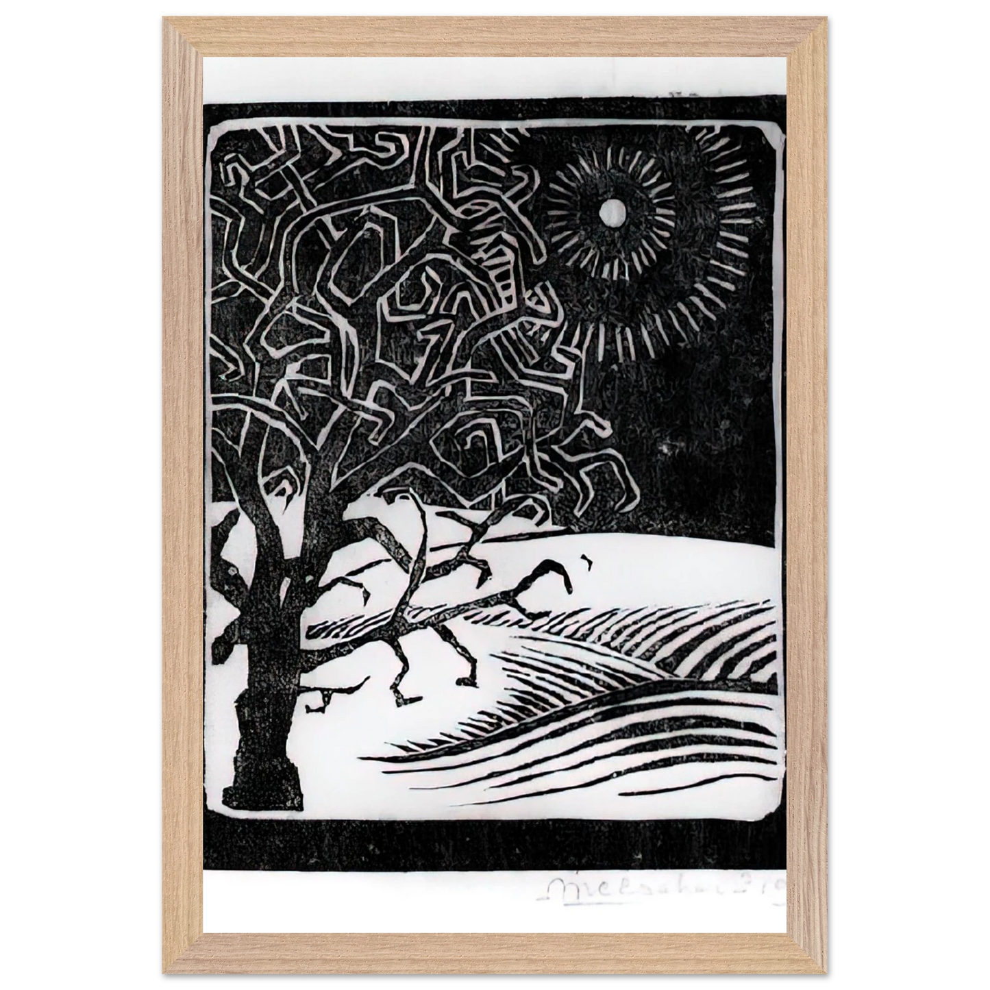 MC Escher - THE BORGER OAK Wall Art - 21x29.7 cm / 8x12" - Premium Wooden Framed Poster With Fine Art Paper-canvas - Wood frame