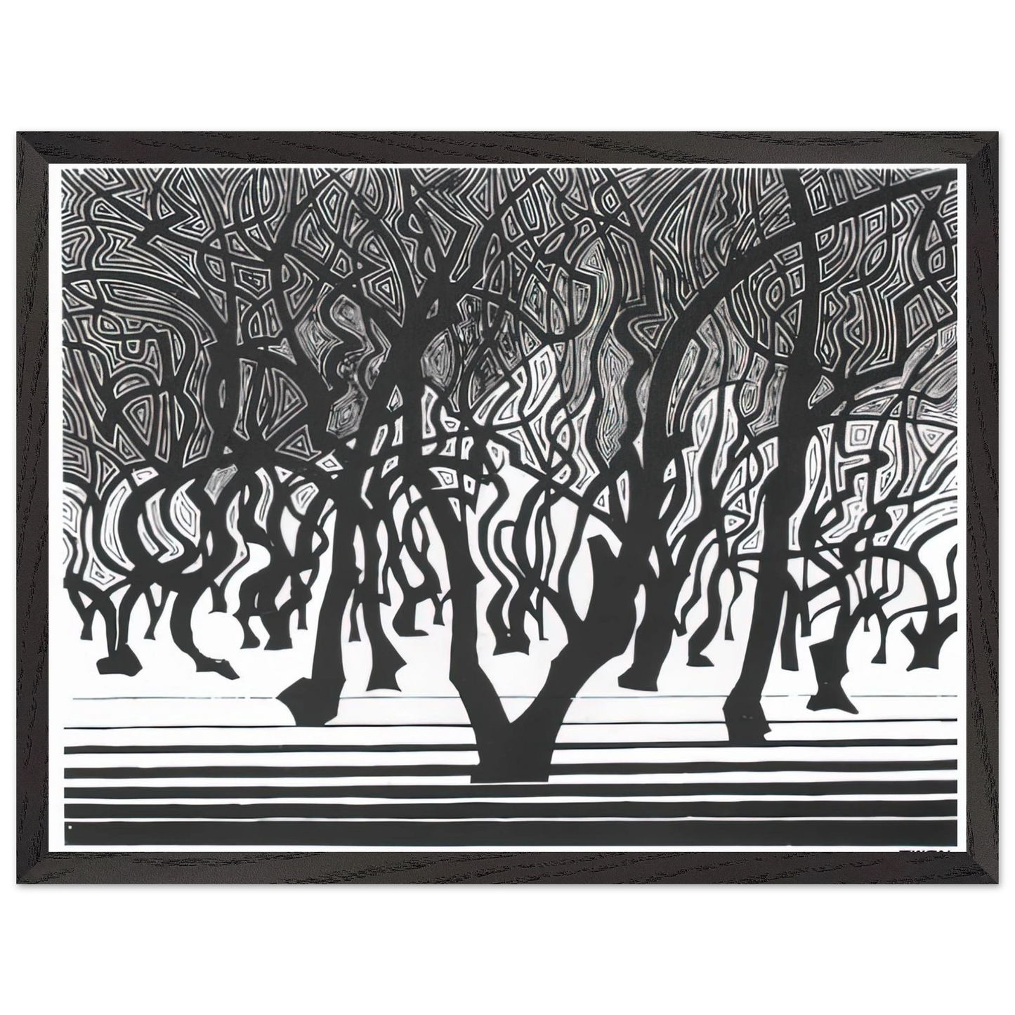MC Escher - WOODS NEAR MENTON Wall Art - 21x29.7 cm / 8x12" - Premium Wooden Framed Poster With Fine Art Paper-canvas - White frame