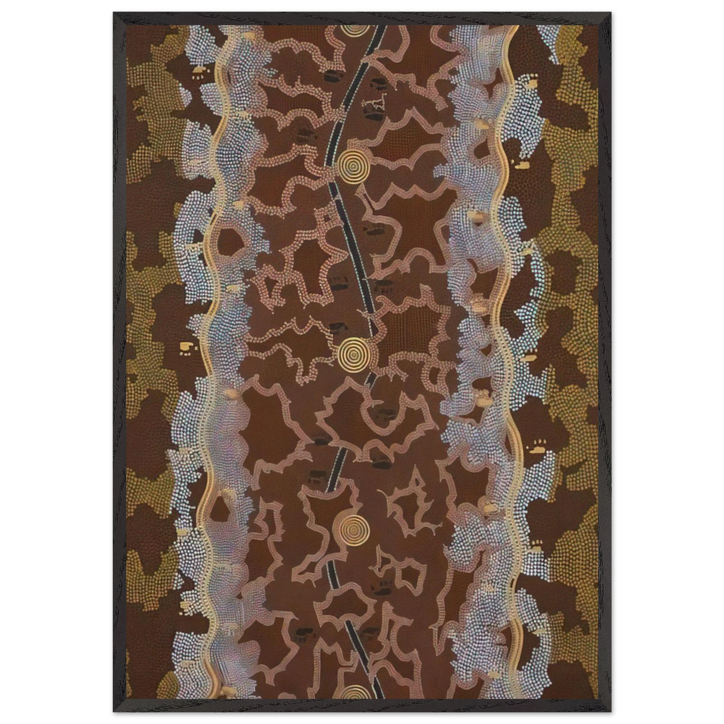 Possum Dreaming at Napperby - 1979 - Clifford Possum Tjapaltjarri 70x100 cm / 28x40 inches Framed Art Print – Black Wooden Frame