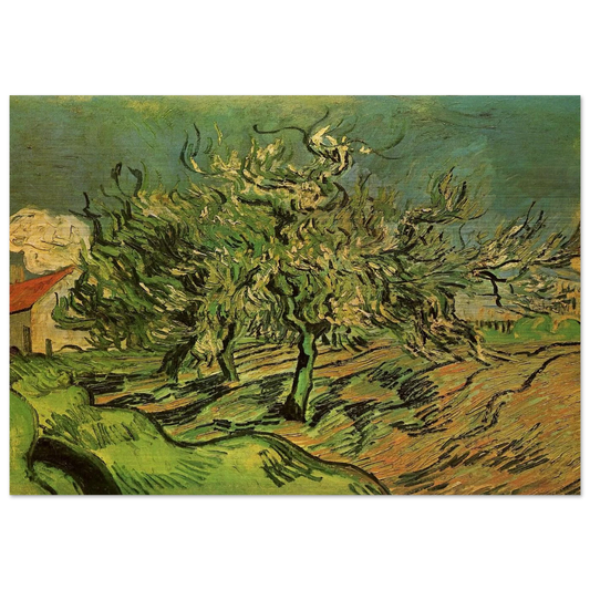 Landscape with Three Trees and a House - Vincent van Gogh Brushed Aluminum Print - 70x100 cm / 28x40 inches | Vincent van Gogh Aluminum Print | Vincent van Gogh Prints