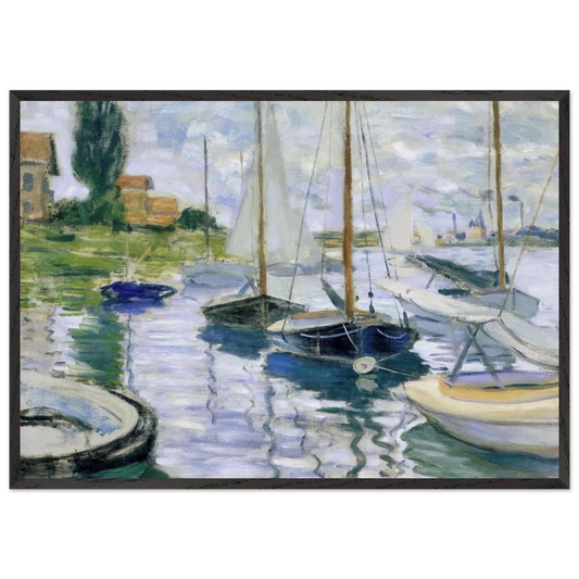 Boats at rest at Petit-Gennevilliers - claude monet 70x100 cm / 28x40 inches Framed Art Print – Black Wooden Frame