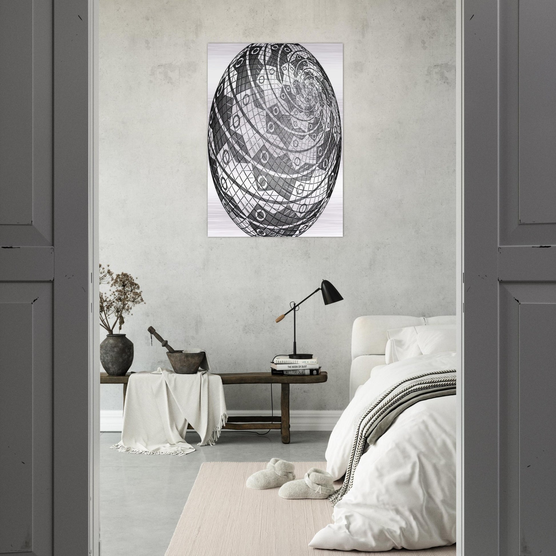 SPHERE SURFACE WITH FISHES - MC Escher Brushed Aluminum Print - 70x100 cm / 28x40 inches | MC Escher Aluminum Print | MC Escher Prints
