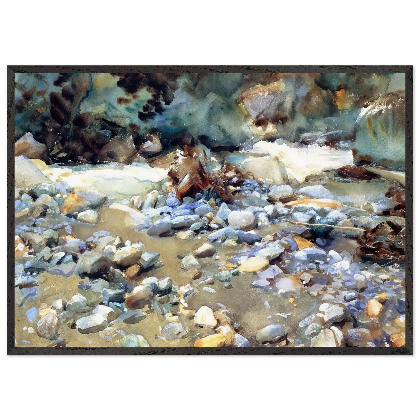 Purtud Bed of a Glacier Torrent - John Singer Sargent 70x100 cm / 28x40 inches Framed Art Print – Black Wooden Frame