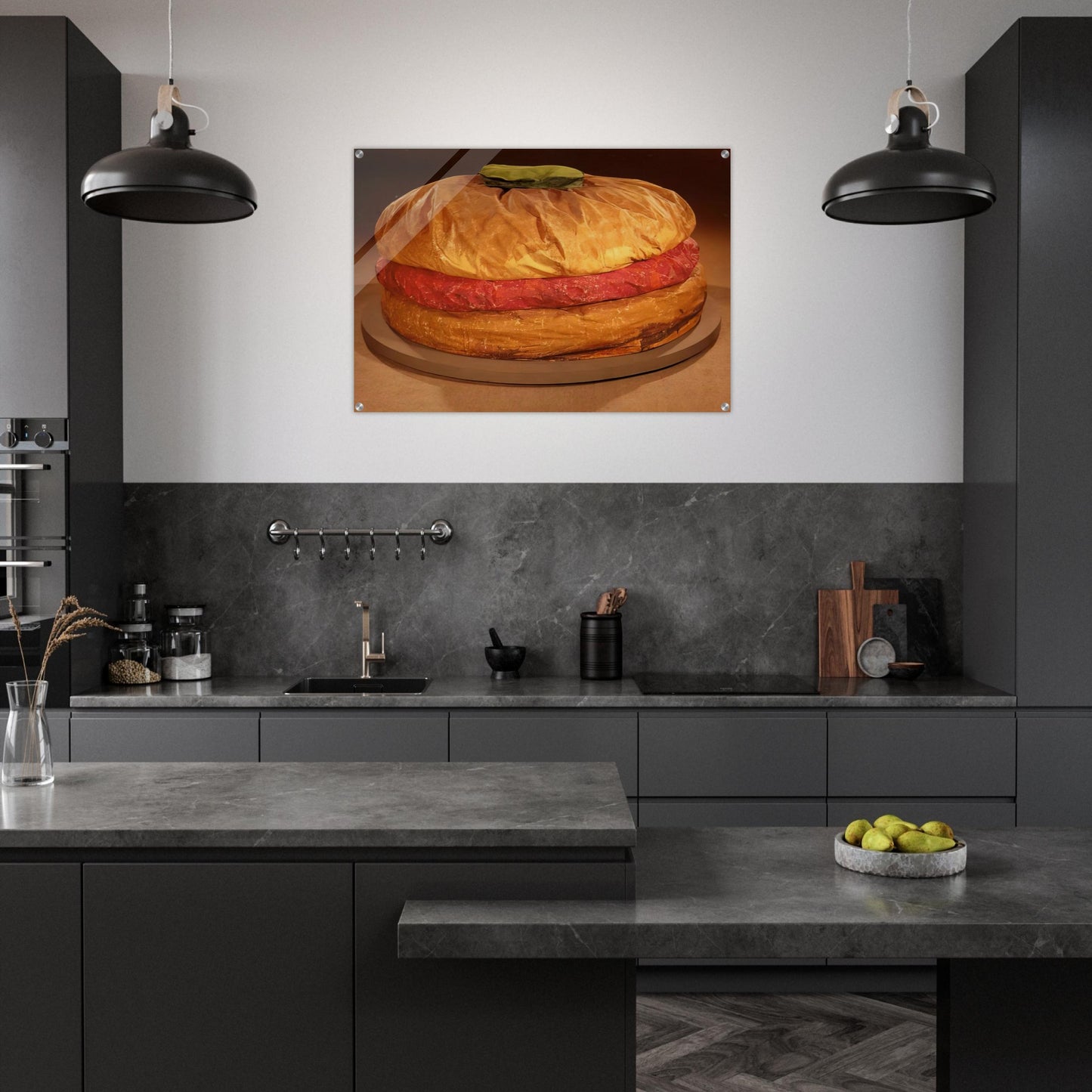 FLOOR BURGER GIANT HAMBURGER 1962 - Claes Oldenburg Acrylic Print - 70x100 cm / 28x40″ inches | Claes Oldenburg Wall Art | Claes Oldenburg Prints