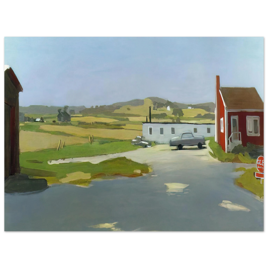 Fairfield Porter - LONG ISLAND LANDSCAPE WITH RED BUILDING 1962  75x100 cm / 30x40inches Fine Art Poster