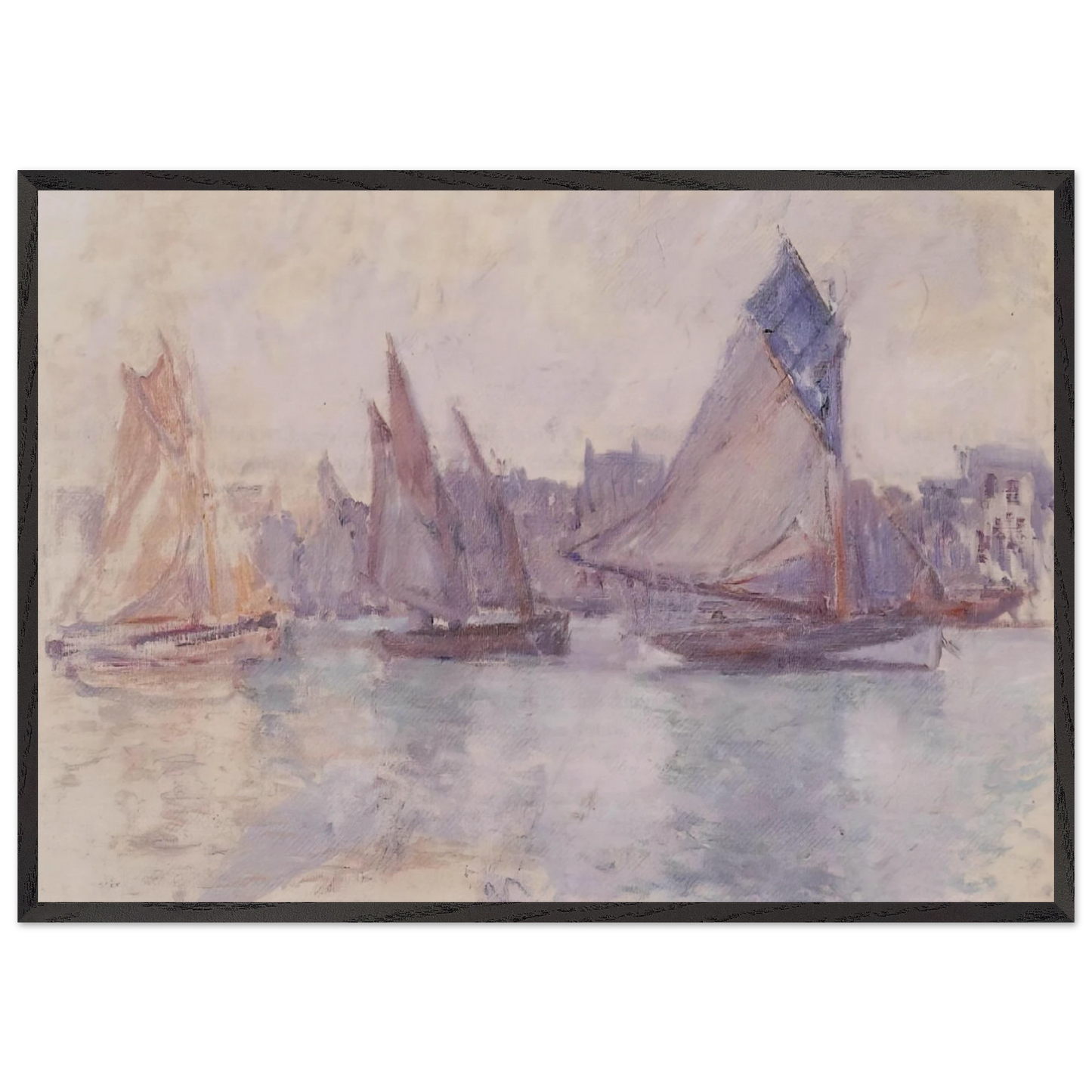 Boats in the Port of Le Havre - claude monet 70x100 cm / 28x40 inches Framed Art Print – Black Wooden Frame