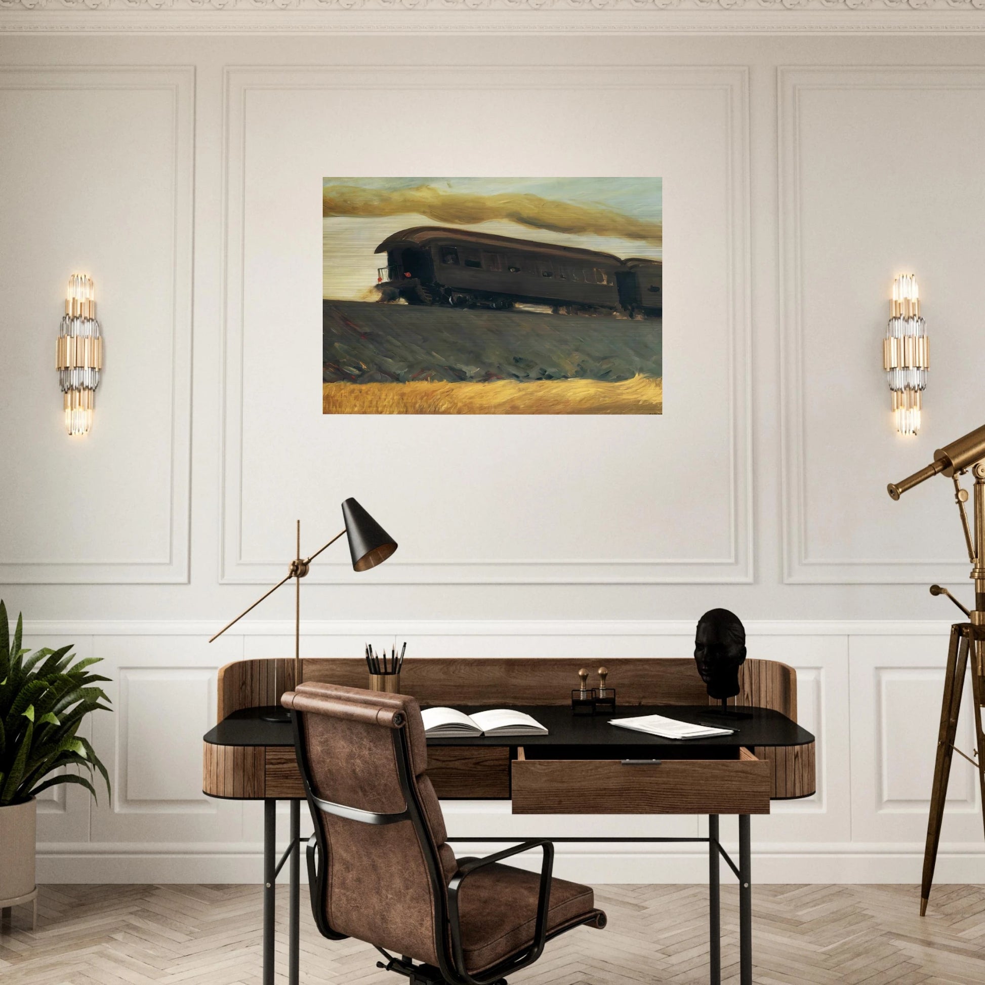 Railroad Train - Edward Hopper Brushed Aluminum Print - 70x100 cm / 28x40 inches | Edward Hopper Aluminum Print | Edward Hopper Prints