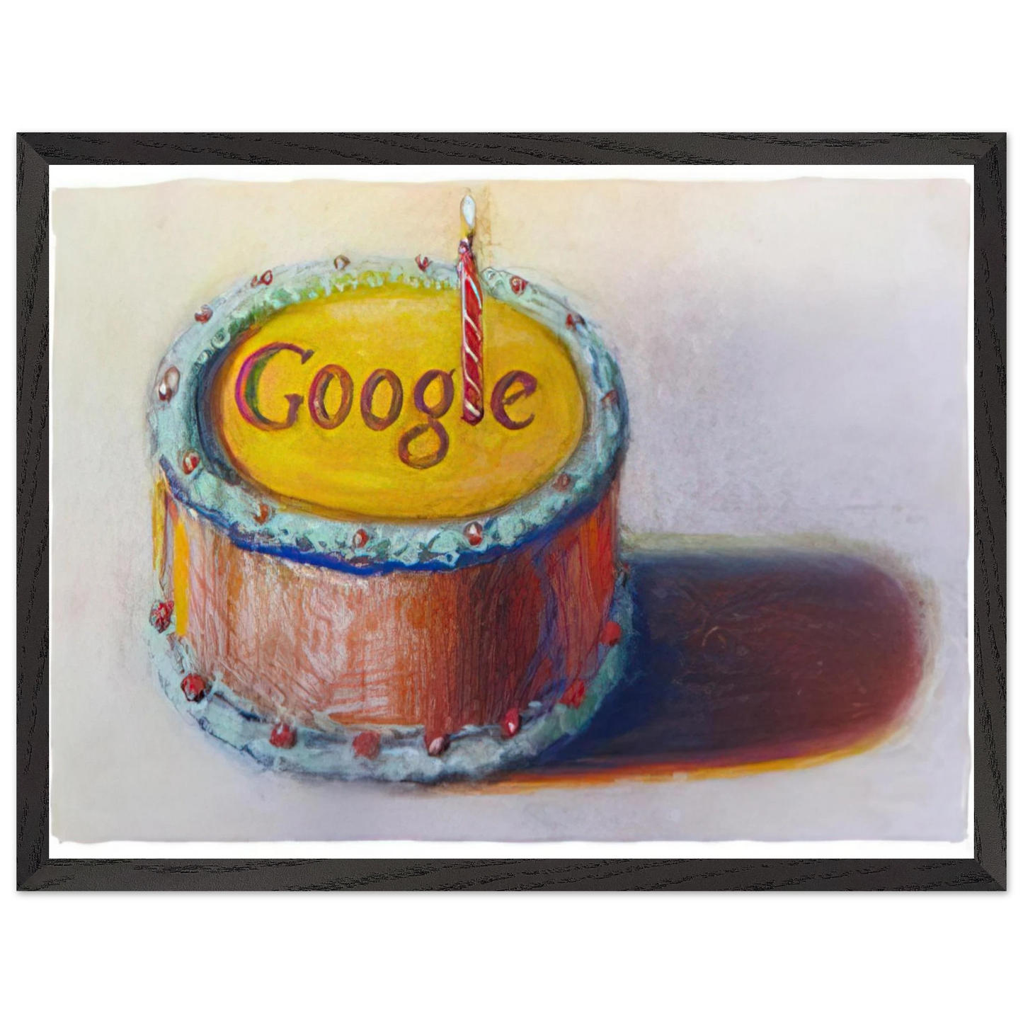 Wayne Thiebaud - Google - 12th Birthday Cake Doodle - 2010 Wall Art - 30x40 cm / 12x16 inches - Premium Wooden Framed Poster With Fine Art Paper-canvas - White frame