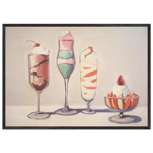 Four Sundaes - Pop Art - Wayne Thiebaud 70x100 cm / 28x40 inches Framed Art Print – Black Wooden Frame