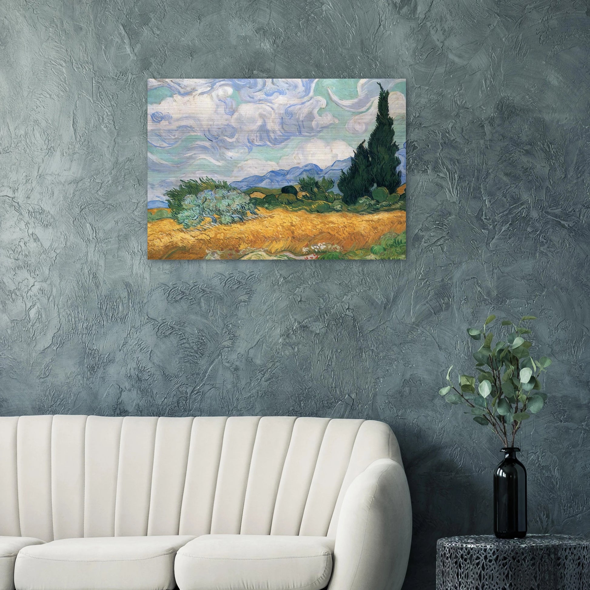 Wheatfield with cypress tree - Vincent van Gogh Brushed Aluminum Print - 70x100 cm / 28x40 inches | Vincent van Gogh Aluminum Print | Vincent van Gogh Prints