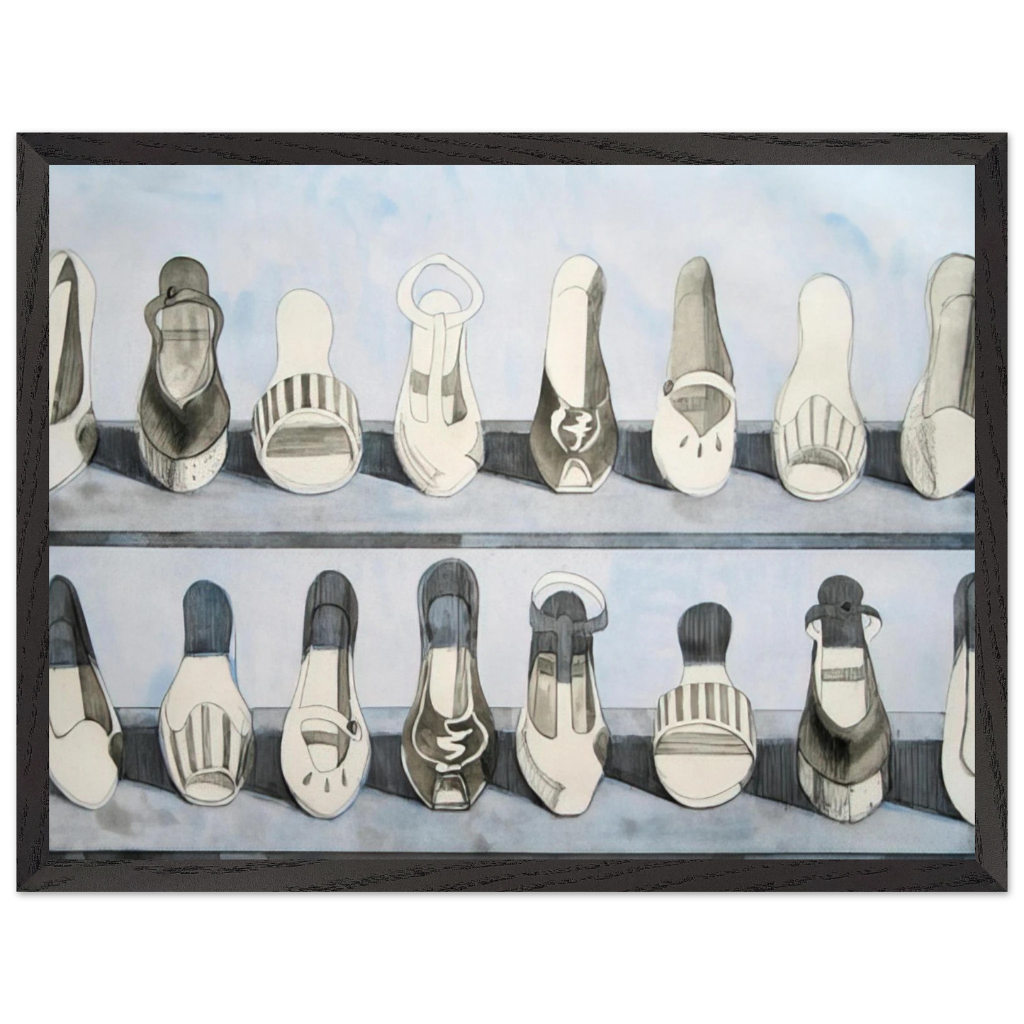 Wayne Thiebaud - Shoe Rows - 1975 Wall Art - 21x29.7 cm / 8x12" - Premium Wooden Framed Poster With Fine Art Paper - White frame