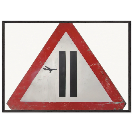 WARNING SIGN 2006 - Banksy 70x100 cm / 28x40 inches Framed Art Print – Black Wooden Frame