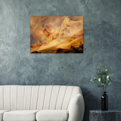 Rainbow over the Grand Canyon of the Yellowstone - Thomas Moran Brushed Aluminum Print - 70x100 cm / 28x40 inches | Thomas Moran Aluminum Print | Thomas Moran Prints