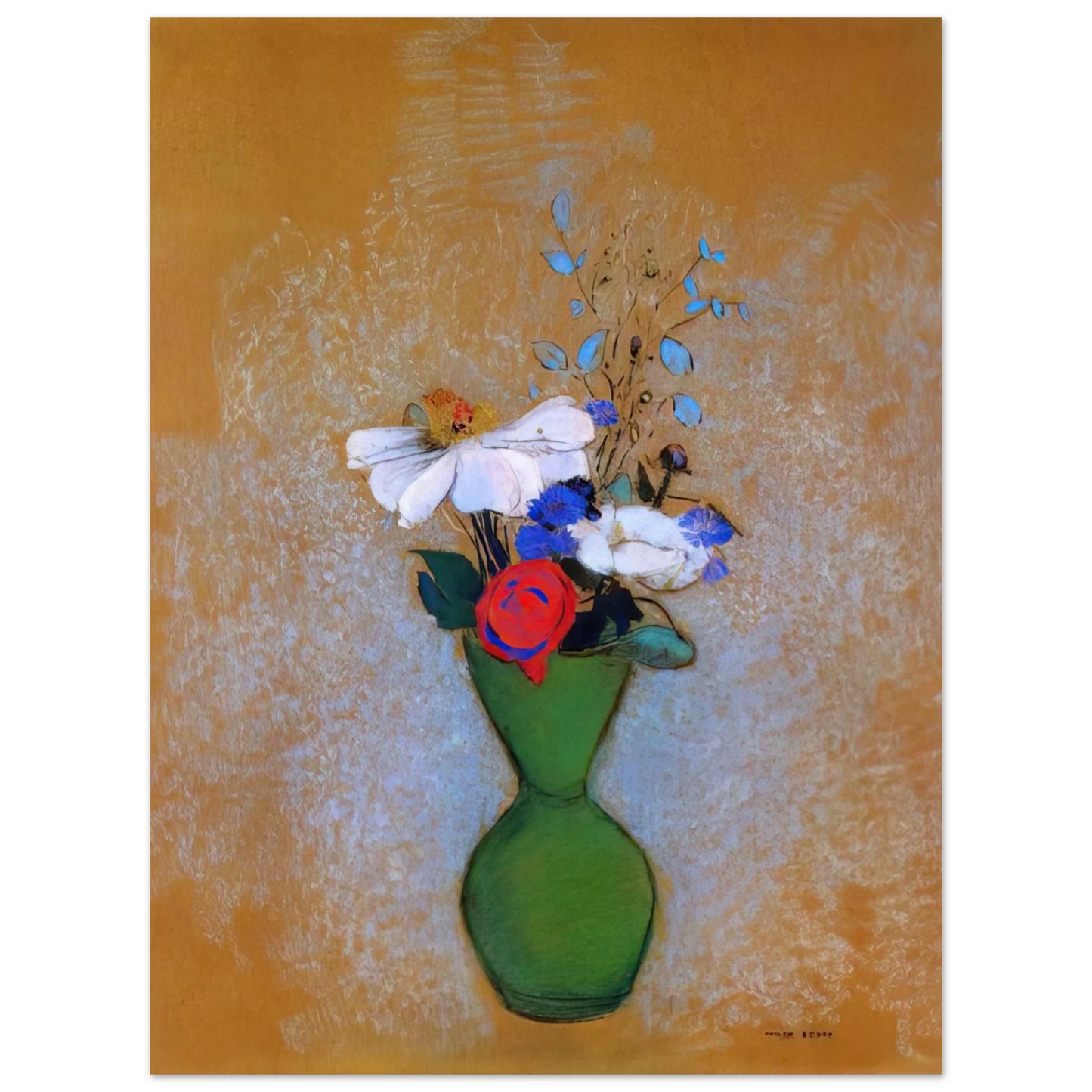 Odilon Redon - ROSE PEONY AND CORNFLOWERS IN A GREEN VASE  75x100 cm / 30x40inches Fine Art Poster