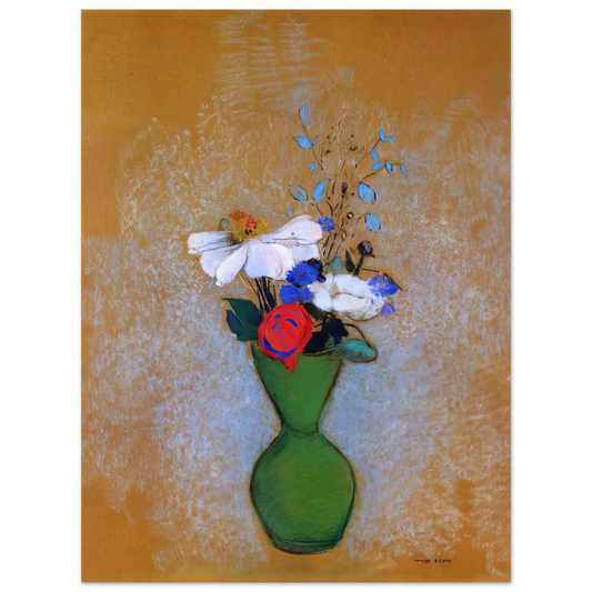 Odilon Redon - ROSE PEONY AND CORNFLOWERS IN A GREEN VASE  75x100 cm / 30x40inches Fine Art Poster