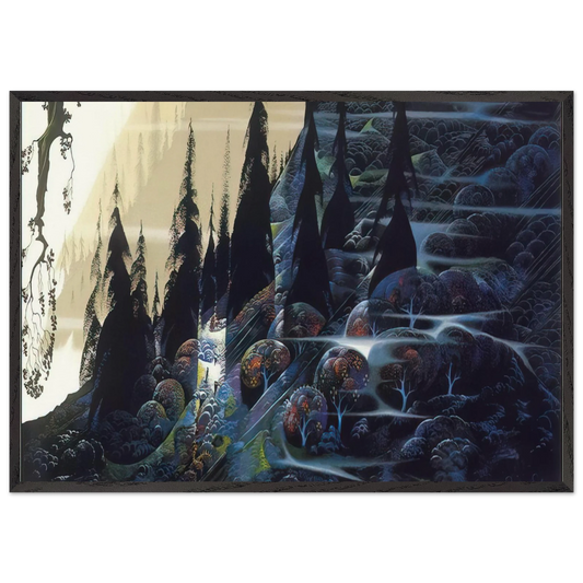 Black Spruce - Eyvind Earle 70x100 cm / 28x40 inches Framed Art Print – Black Wooden Frame