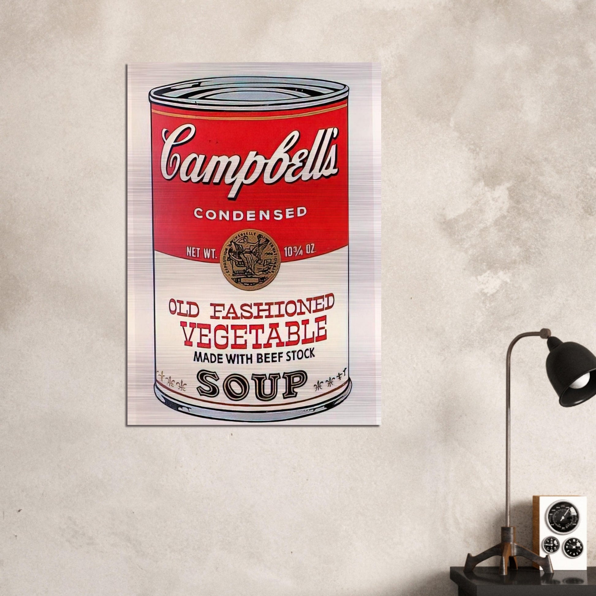 Campbell's Soup Can  Old Fashioned Vegetable  - Andy Warhol Brushed Aluminum Print - 70x100 cm / 28x40 inches | Andy Warhol Aluminum Print | Andy Warhol Prints