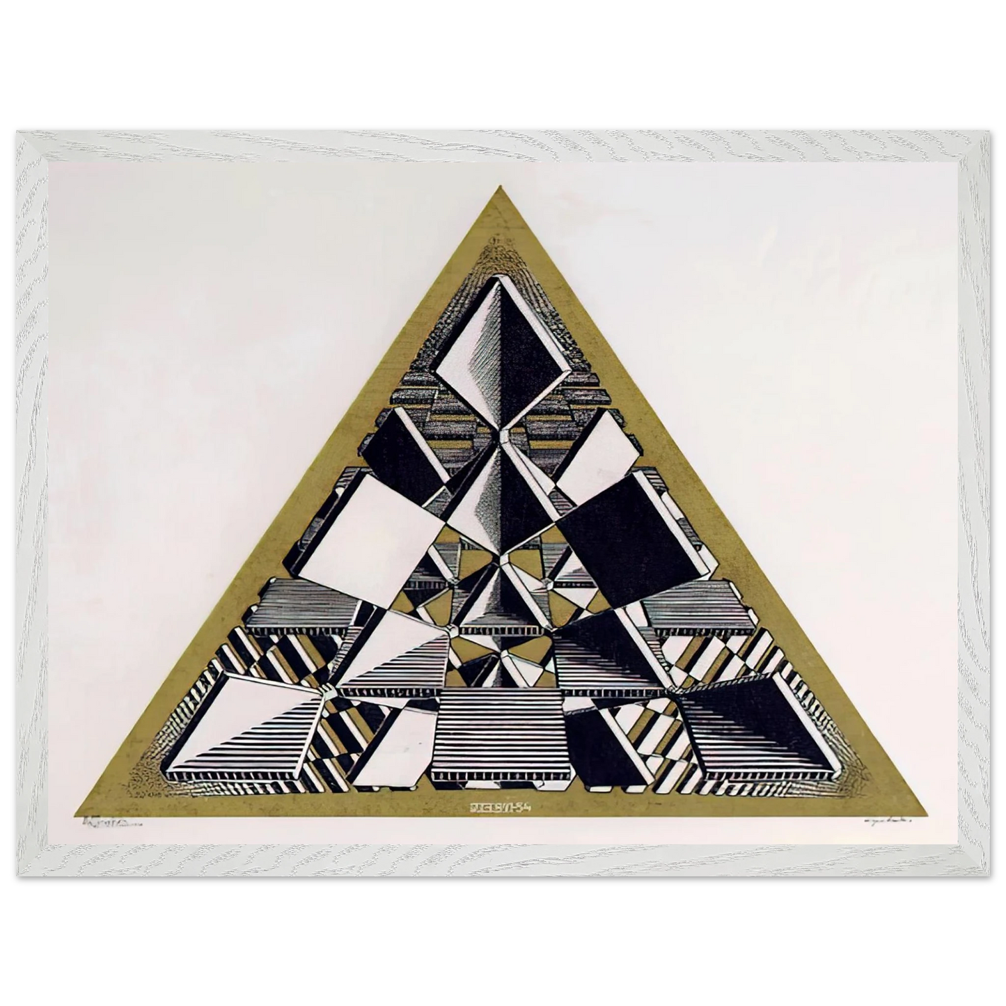 MC Escher - THREE INTERSECTING PLANES COLOUR Wall Art - 21x29.7 cm / 8x12" - Premium Wooden Framed Poster With Fine Art Paper-canvas - White frame