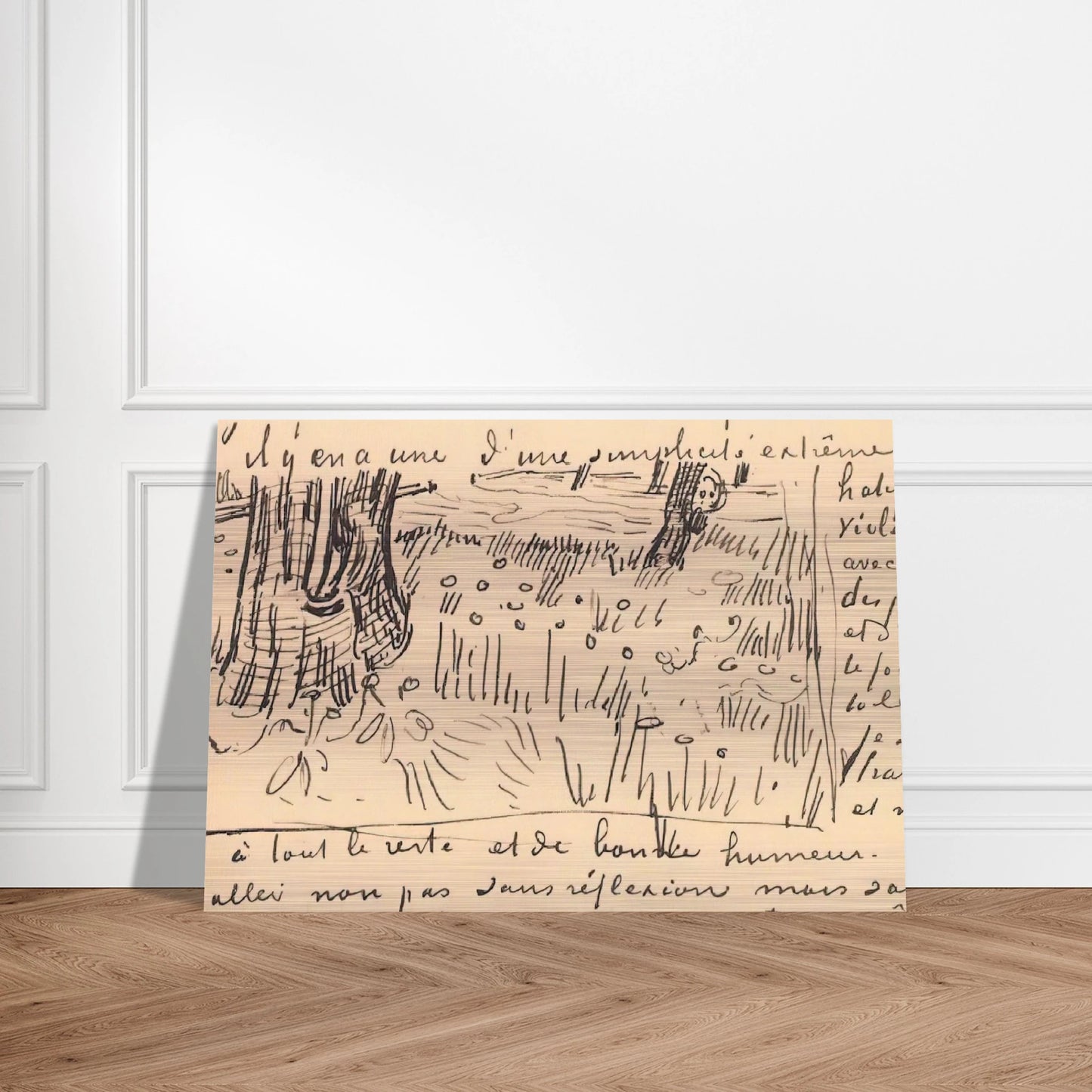 Field of Grass with Dandelions and Tree Trunks - Vincent van Gogh Brushed Aluminum Print - 70x100 cm / 28x40 inches | Vincent van Gogh Aluminum Print | Vincent van Gogh Prints