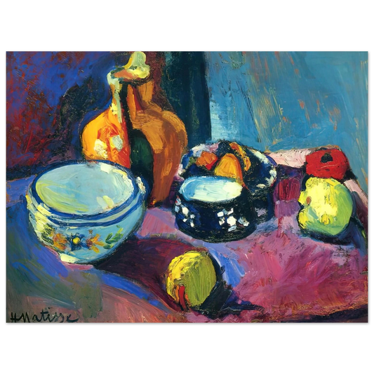 Henri Matisse - DISHES AND FRUIT ON A RED AND BLACK CARPET 1901  75x100 cm / 30x40inches Fine Art Poster