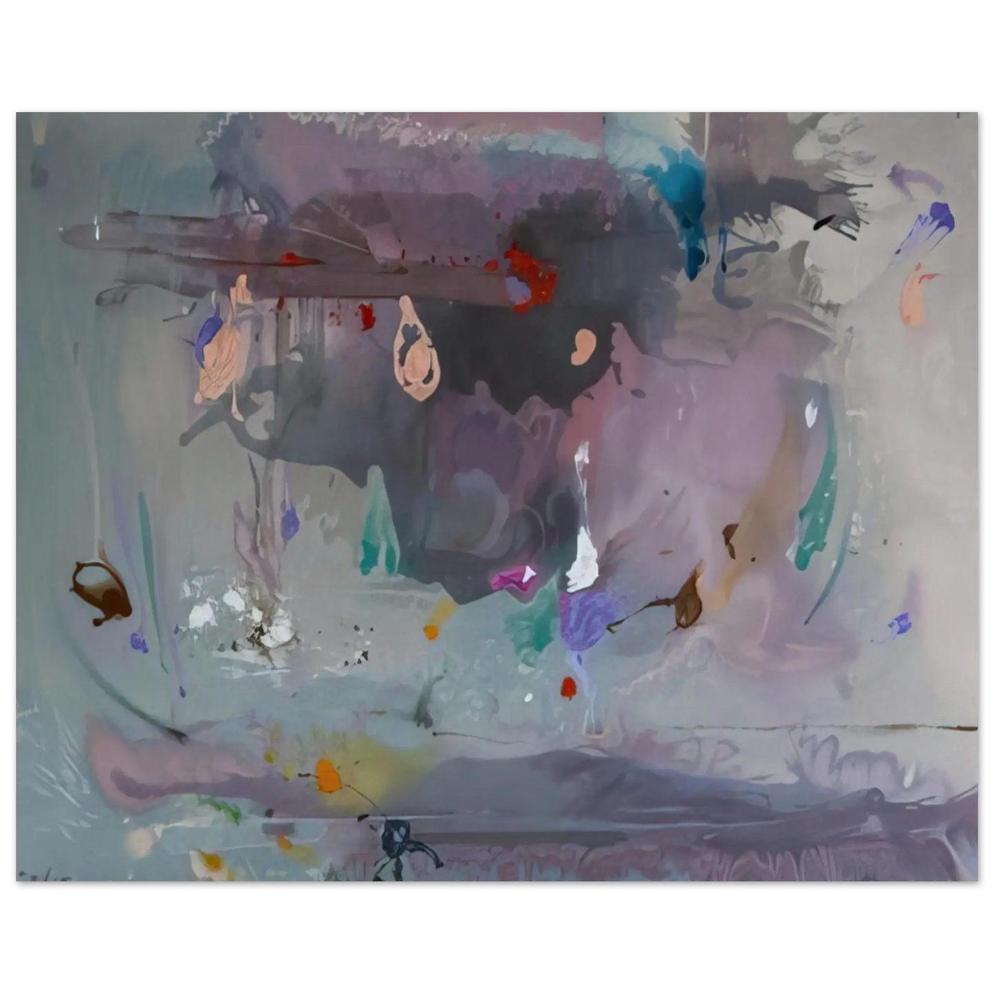 Helen Frankenthaler - Grey Fireworks - 2000 Wall art - 30x45 cm / 12x18 Inches - Premium Wooden Framed Poster With Fine Art Paper - Wood frame