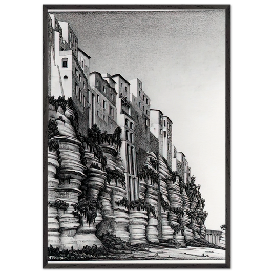 TROPEA CALABRIA - MC Escher 70x100 cm / 28x40 inches Framed Art Print – Black Wooden Frame | Maurits Cornelis Escher Prints
