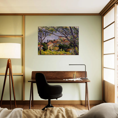 L'Estaque. View through the Trees - Paul Cézanne Brushed Aluminum Print - 70x100 cm / 28x40 inches | Paul Cézanne Aluminum Print | Paul Cézanne Prints