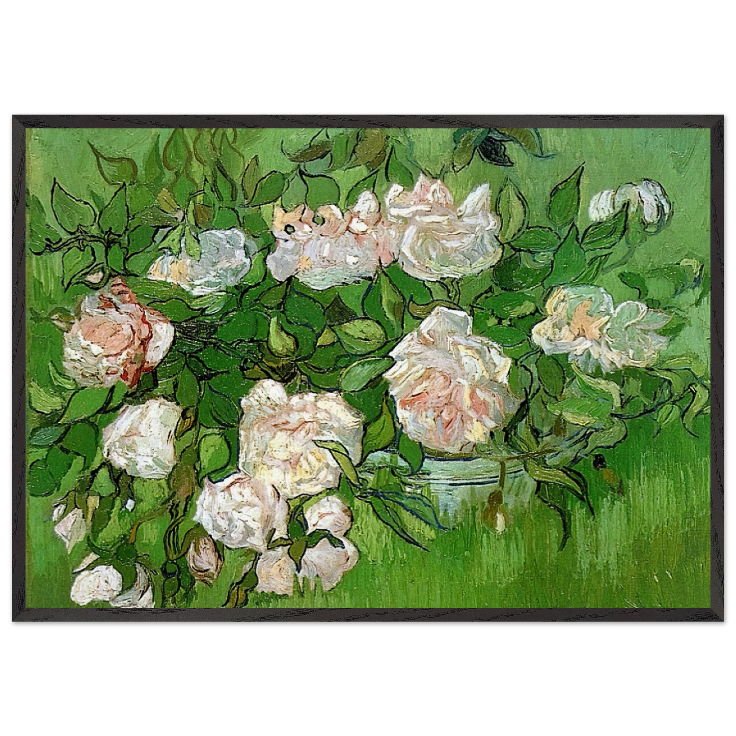 Still Life - Pink Roses - Vincent van Gogh 70x100 cm / 28x40 inches Framed Art Print – Black Wooden Frame