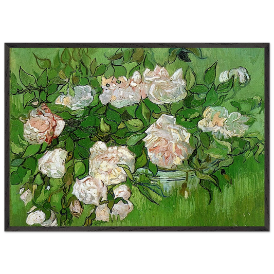 Still Life - Pink Roses - Vincent van Gogh 70x100 cm / 28x40 inches Framed Art Print – Black Wooden Frame