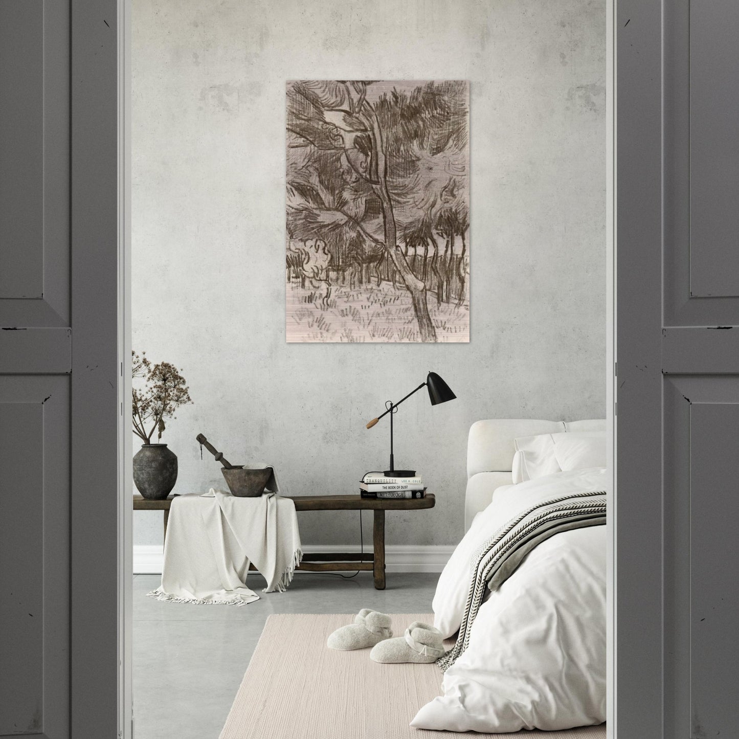 Pine Trees in the Garden of the Asylum - Vincent van Gogh Brushed Aluminum Print - 70x100 cm / 28x40 inches | Vincent van Gogh Aluminum Print | Vincent van Gogh Prints