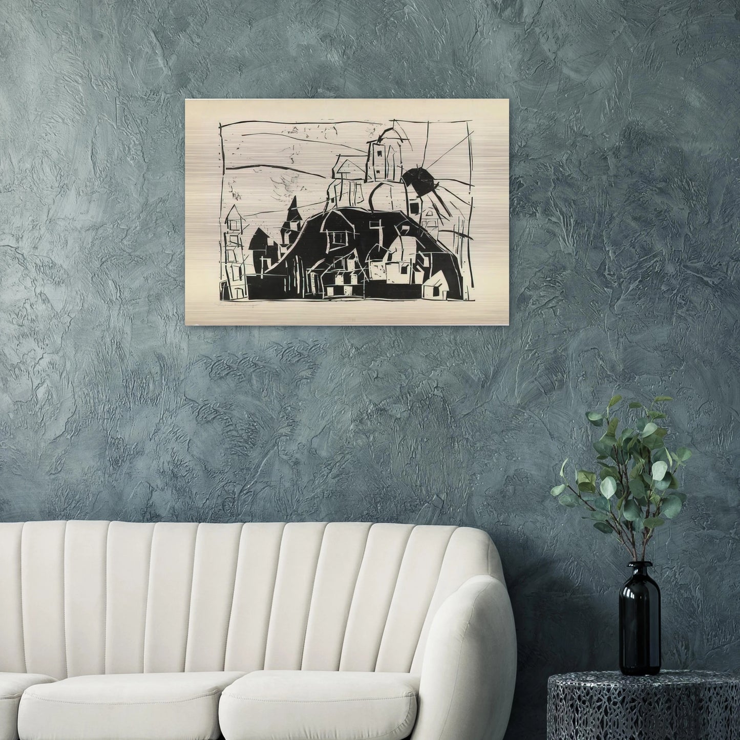 CITY ON THE MOUNTAIN STADT AUF DEM BERGE 1918 - Lyonel Feininger Brushed Aluminum Print - 70x100 cm / 28x40 inches | Lyonel Feininger Aluminum Print | Lyonel Feininger Prints