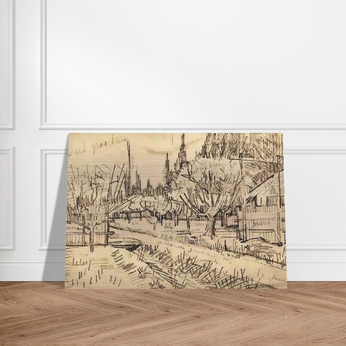 Orchard Surrounded by Cypresses - Vincent van Gogh Brushed Aluminum Print - 70x100 cm / 28x40 inches | Vincent van Gogh Aluminum Print | Vincent van Gogh Prints