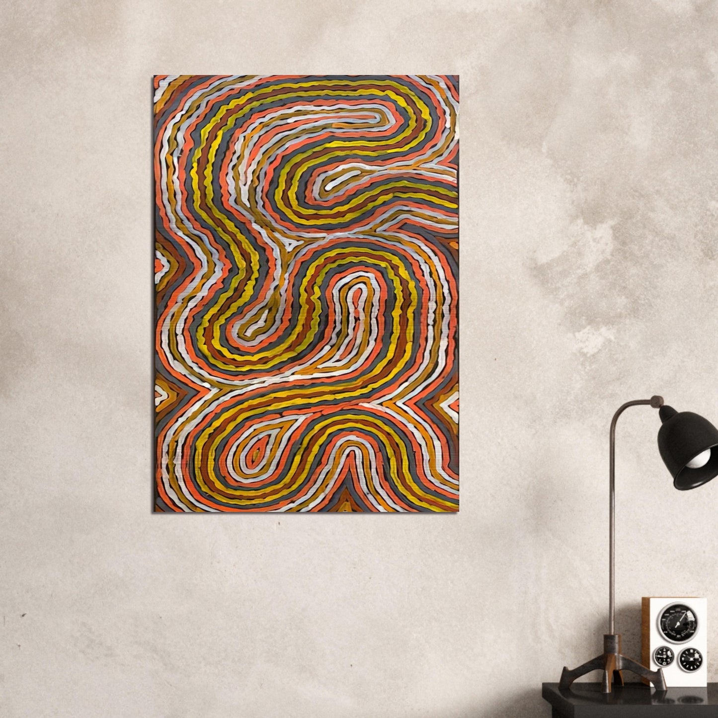 Worm Dreaming Napperby - 1996 - Clifford Possum Tjapaltjarri Brushed Aluminum Print - 70x100 cm / 28x40 inches | Clifford Possum Tjapaltjarri Aluminum Print | Clifford Possum Tjapaltjarri Prints