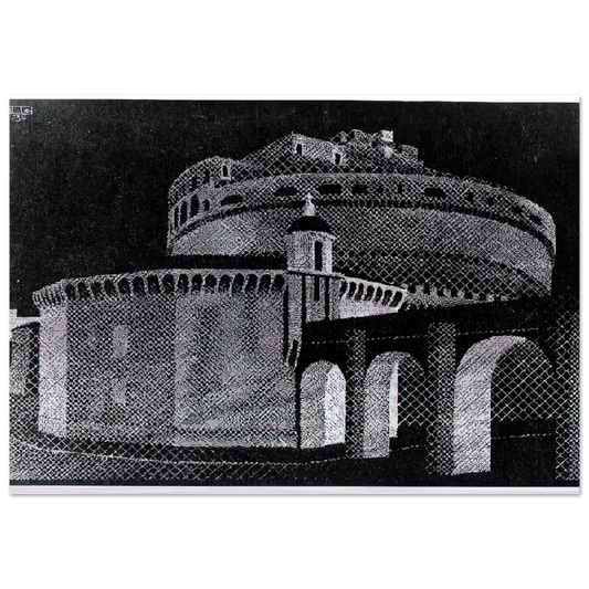 NOCTURNAL ROME CASTEL SANT ANGELO - MC Escher Brushed Aluminum Print - 70x100 cm / 28x40 inches | MC Escher Aluminum Print | MC Escher Prints | Maurits Cornelis Escher Prints