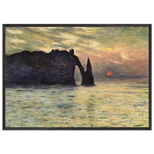 The Manneport Cliff at Etretat Sunset - claude monet 70x100 cm / 28x40 inches Framed Art Print – Black Wooden Frame