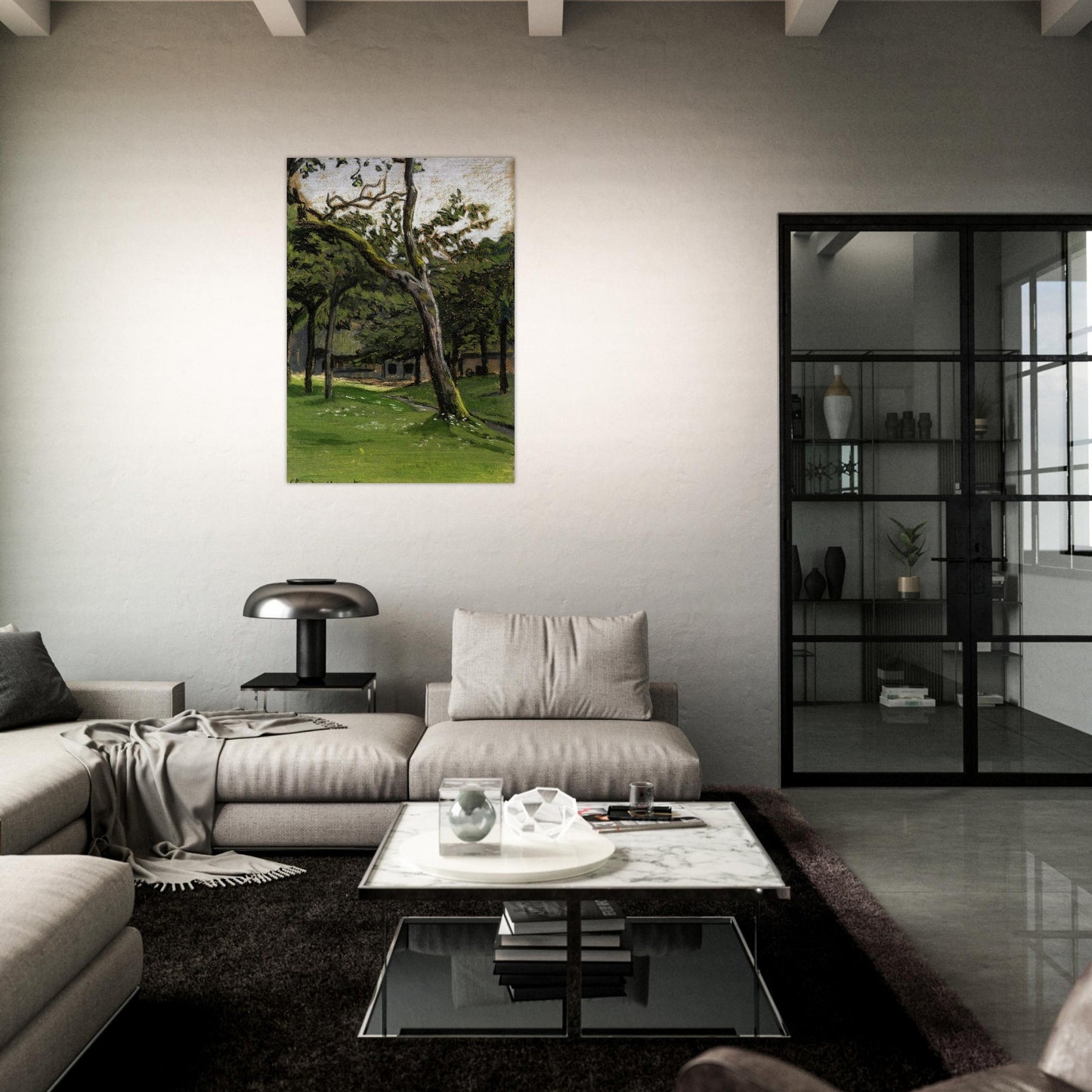 Norman Farm through the Trees - claude monet Brushed Aluminum Print - 70x100 cm / 28x40 inches | claude monet Aluminum Print | claude monet Prints