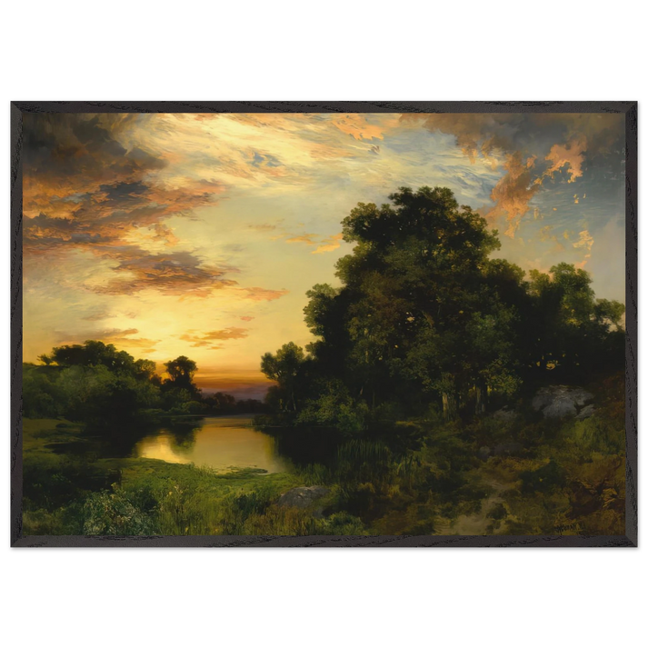 Sunset on Long Island - Thomas Moran 70x100 cm / 28x40 inches Framed Art Print – Black Wooden Frame