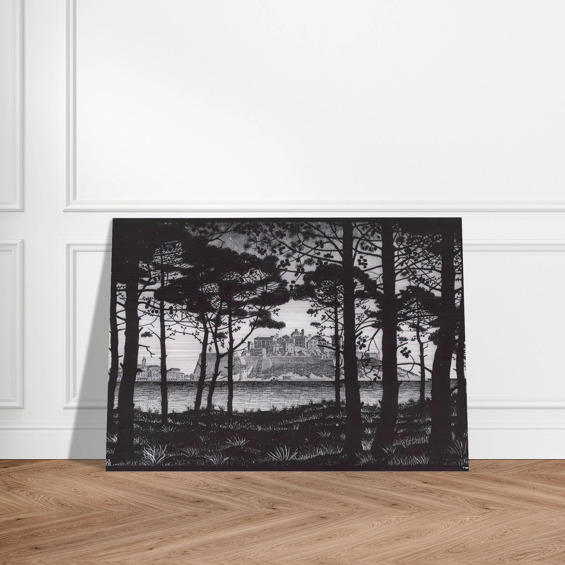 PINETA OF CALVI CORSICA - MC Escher Brushed Aluminum Print - 70x100 cm / 28x40 inches | MC Escher Aluminum Print | MC Escher Prints