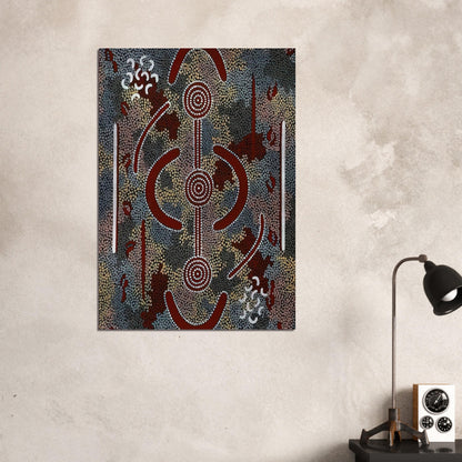 Honey Ant Dreaming - 1981 - Clifford Possum Tjapaltjarri Brushed Aluminum Print - 70x100 cm / 28x40 inches | Clifford Possum Tjapaltjarri Aluminum Print | Clifford Possum Tjapaltjarri Prints