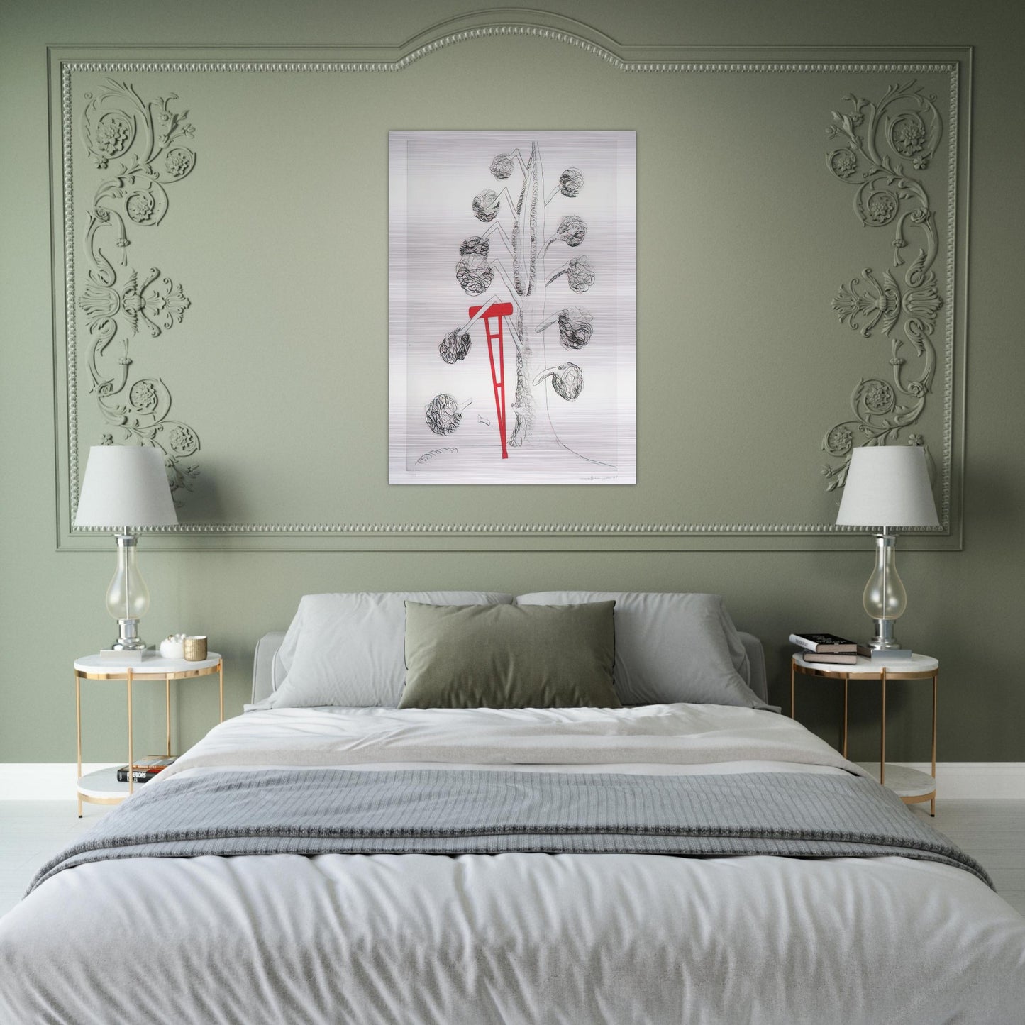 TREE WITH RED CRUTCH 1998 - Louise Bourgeois Brushed Aluminum Print - 70x100 cm / 28x40 inches | Louise Bourgeois Aluminum Print | Louise Bourgeois Prints