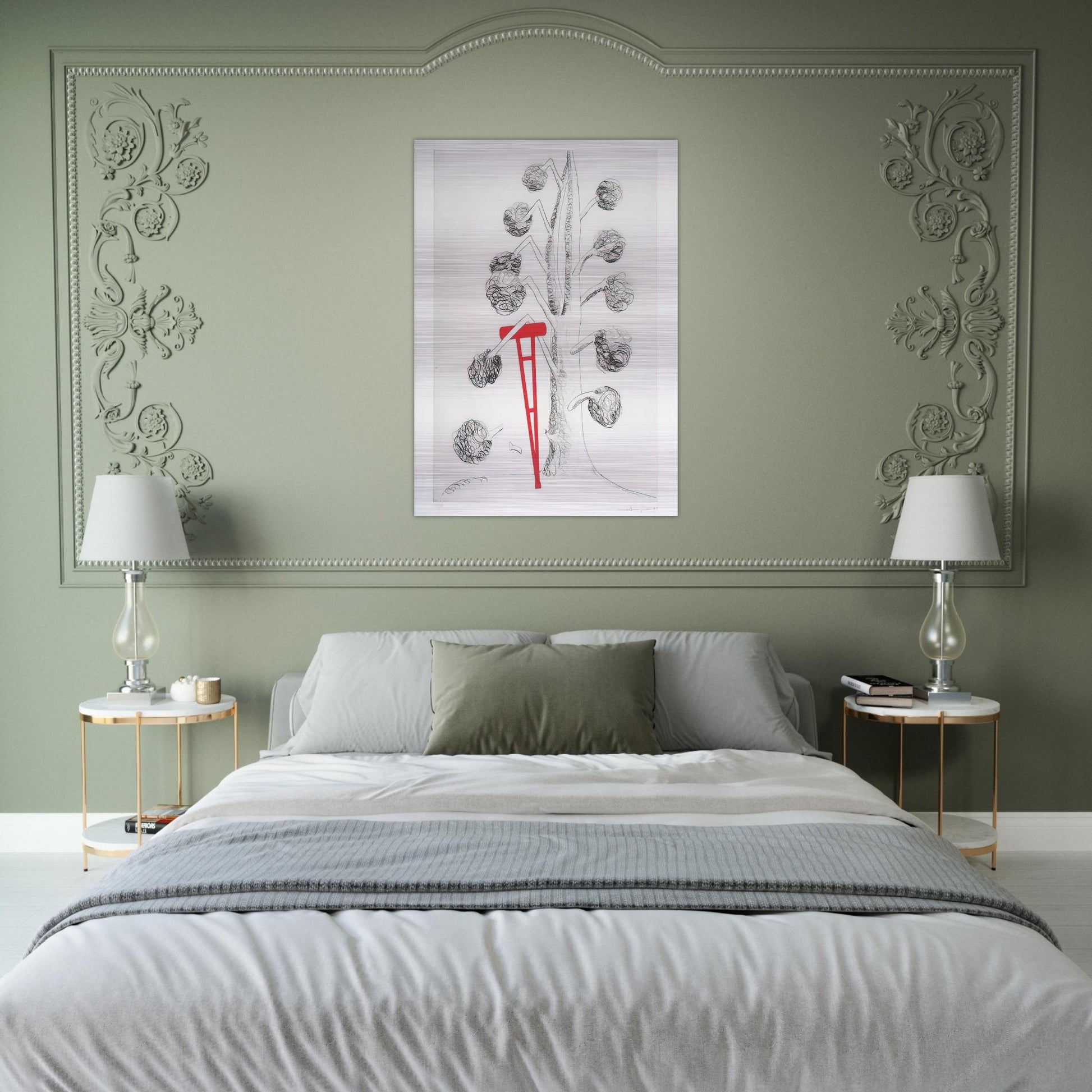 TREE WITH RED CRUTCH 1998 - Louise Bourgeois Brushed Aluminum Print - 70x100 cm / 28x40 inches | Louise Bourgeois Aluminum Print | Louise Bourgeois Prints