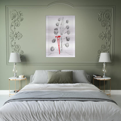 TREE WITH RED CRUTCH 1998 - Louise Bourgeois Brushed Aluminum Print - 70x100 cm / 28x40 inches | Louise Bourgeois Aluminum Print | Louise Bourgeois Prints
